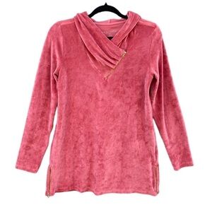 Soft Surroundings Brittia Hoodie Velour Velvet Pink Hooded Sweater Sz XS Artsy